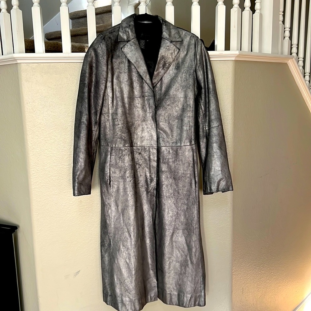 BCBG Max Azria Leather Long Jacket/Trench